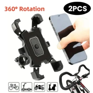 2PCS 360° Rotatable & Adjustable Bike/Motorcycle Phone Mount – Shockproof, Anti-Slip Holder For phone, – Durable Abs Material