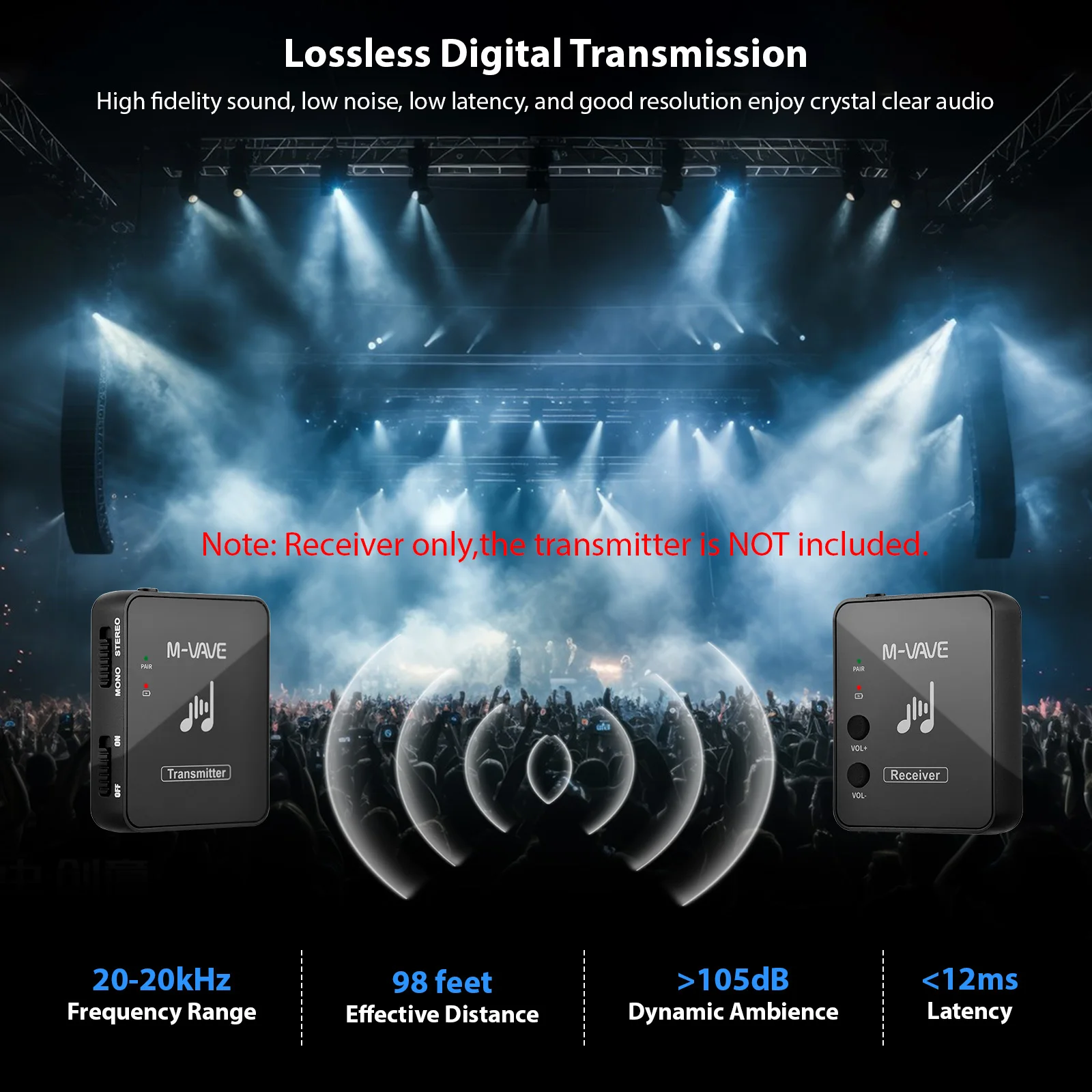 M-VAVE WP-10 2.4GHz Wireless Ear Back Receiver Rechargeable Receiver of Wireless Earphone Monitor Receiver System - Image 2