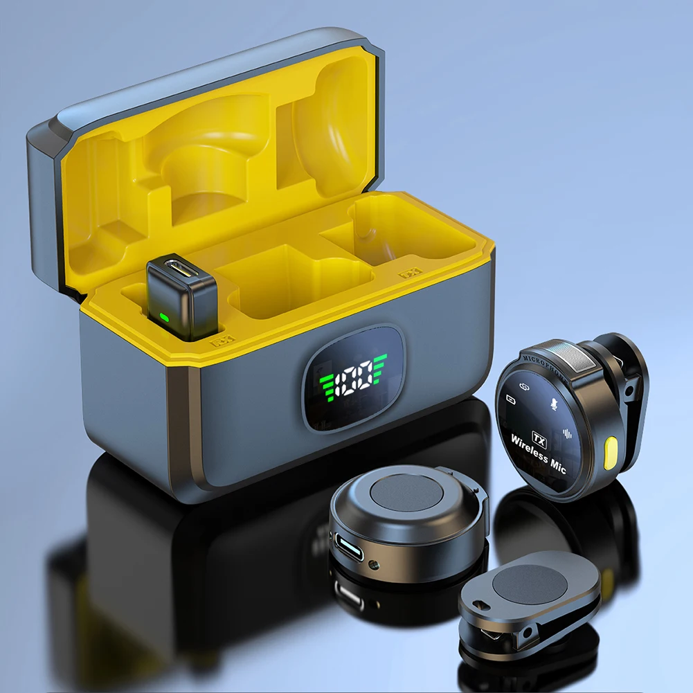 Wireless Lavalier Lapel Microphone with Charging Case 2.4G Wireless Stereo Microphone with Magnetic Clip for Live Game Recording