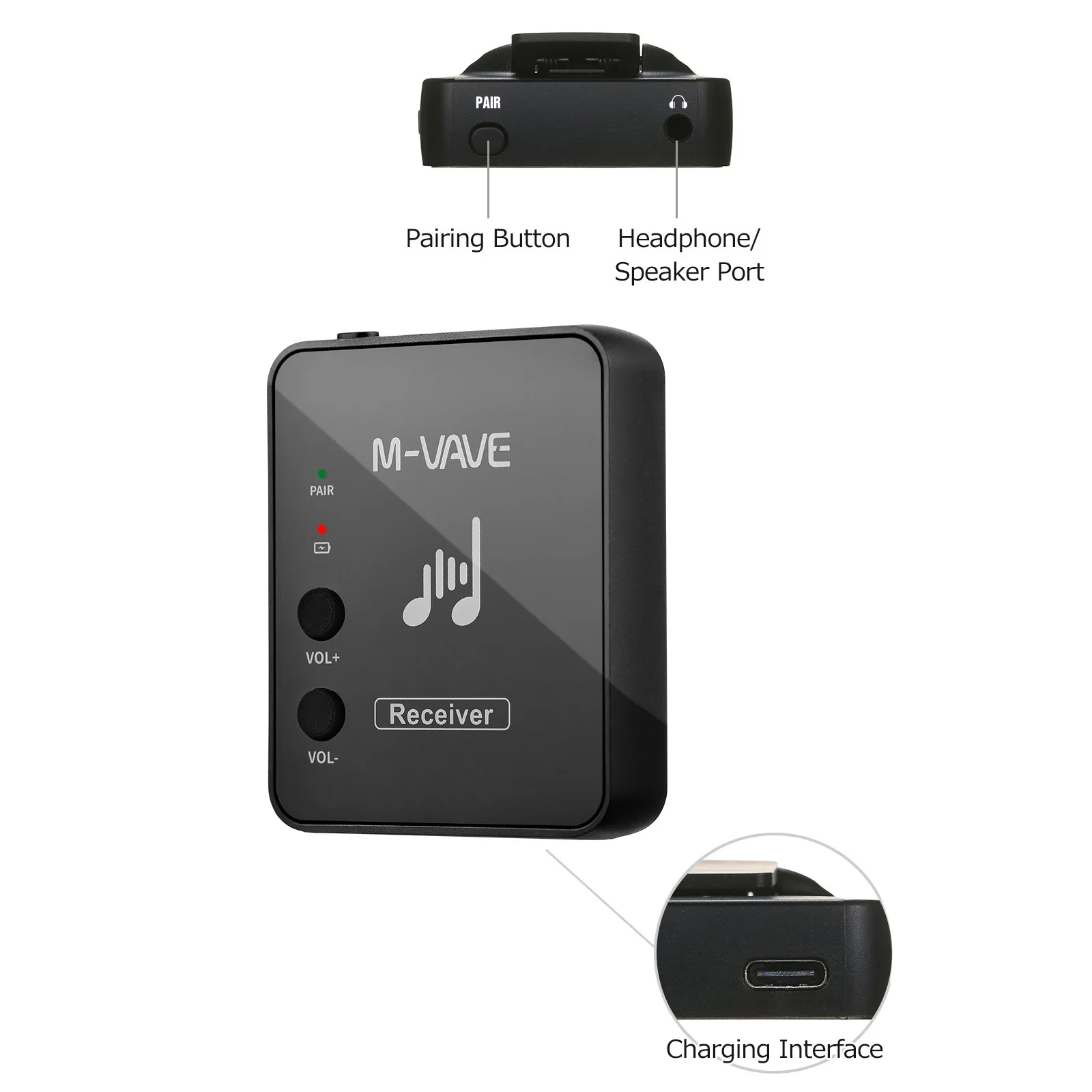 M-VAVE WP-10 2.4GHz Wireless Ear Back Receiver Rechargeable Receiver of Wireless Earphone Monitor Receiver System - Image 4